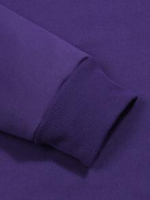 ROMWE MEN Street Life Các bạn Đồ họa núi & khẩu hiệu Túi kangaroo Dây rút Hoodie - Màu tím - Xem 5