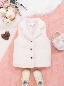 SHEIN Baby Girl Lapel Neck Vest Teddy Coat - Beige - View 1
