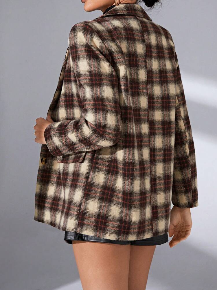 Plaid Print Lapel Neck Blazer