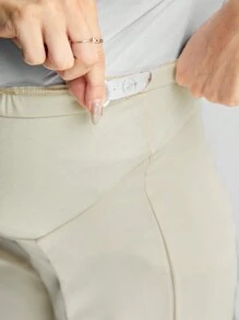 SHEIN Maternity Adjustable Waist Split Hem Wide Leg Pants - Apricot - View 4