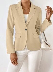 SHEIN Essnce Chất rắn Nút đơn Áo vest - Màu be - Xem 6