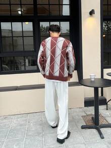 Manfinity Hypemode Men 1pc Argyle Pattern Drop Shoulder Sweater - Multicolor - View 2