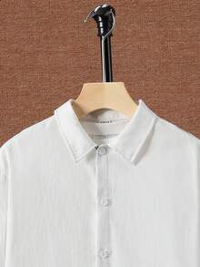 SHEIN 男童學院風領落肩梭織寬鬆襯衫 - 白色 - 查看 6