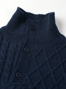 Manfinity Homme Hombres Jersey tejido de cable botón cuarto - azul real - Ver 5