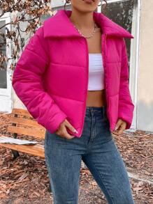 SHEIN Essnce Zip Up Padded Padded Coat For Winter Clothes - Hot Pink - View 3