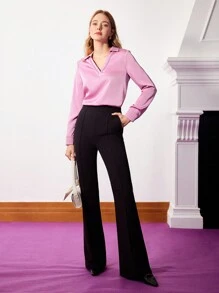 MOTF PREMIUM Bện Cổ chữ V Vòng cổ Áo sơ mi - Hồng - Xem 5