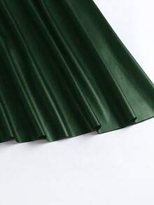 Women's Casual Solid Color Elastic Waist Flare Skirt, High Waist A-Line Skirt, Commute & Daily Wear Skirt, Minimalist Slimming Skirt, Faux Leather Skirt - View 4