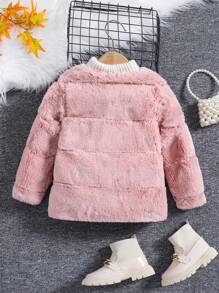SHEIN Young Girl Open Front Fuzzy Coat - Pink - View 2