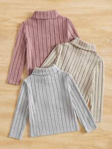 Set de 3 camisetas de punto de cuello redondo de ajuste ceñido en unicolor para niñas preadolescentes, gris, rosa, albaricoque