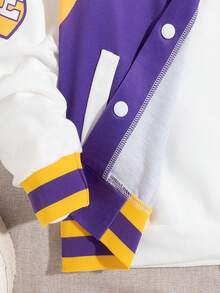 男大童標語圖案條紋飾邊學院風夾克不帶T恤 - 彩色 - 查看 3