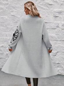 SHEIN LUNE Floral Pattern Drop Shoulder Duster Cardigan - Grey - View 2