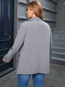 Calvaya Plus Lapel Neck Flap Detail Blazer - Grey - View 2