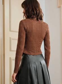 SHEIN Unity Solid Ruched Tee - Coffee Brown - View 2