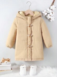 Young Boy Hooded Duffle Button Front Padded Coat - Apricot - View 1