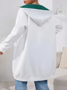 SHEIN EZwear Hơn Đồ họa Chữ cái Dây kéo Thả vai Áo nỉ - trắng - Xem 2