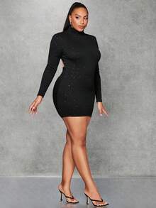 SHEIN BAE Hơn Cổ cao Long lanh Váy bodycon - màu đen - Xem 3