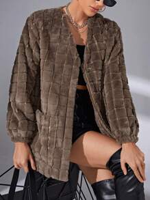 SHEIN Essnce Women's Plush Button-front Cardigan - Apricot - View 1
