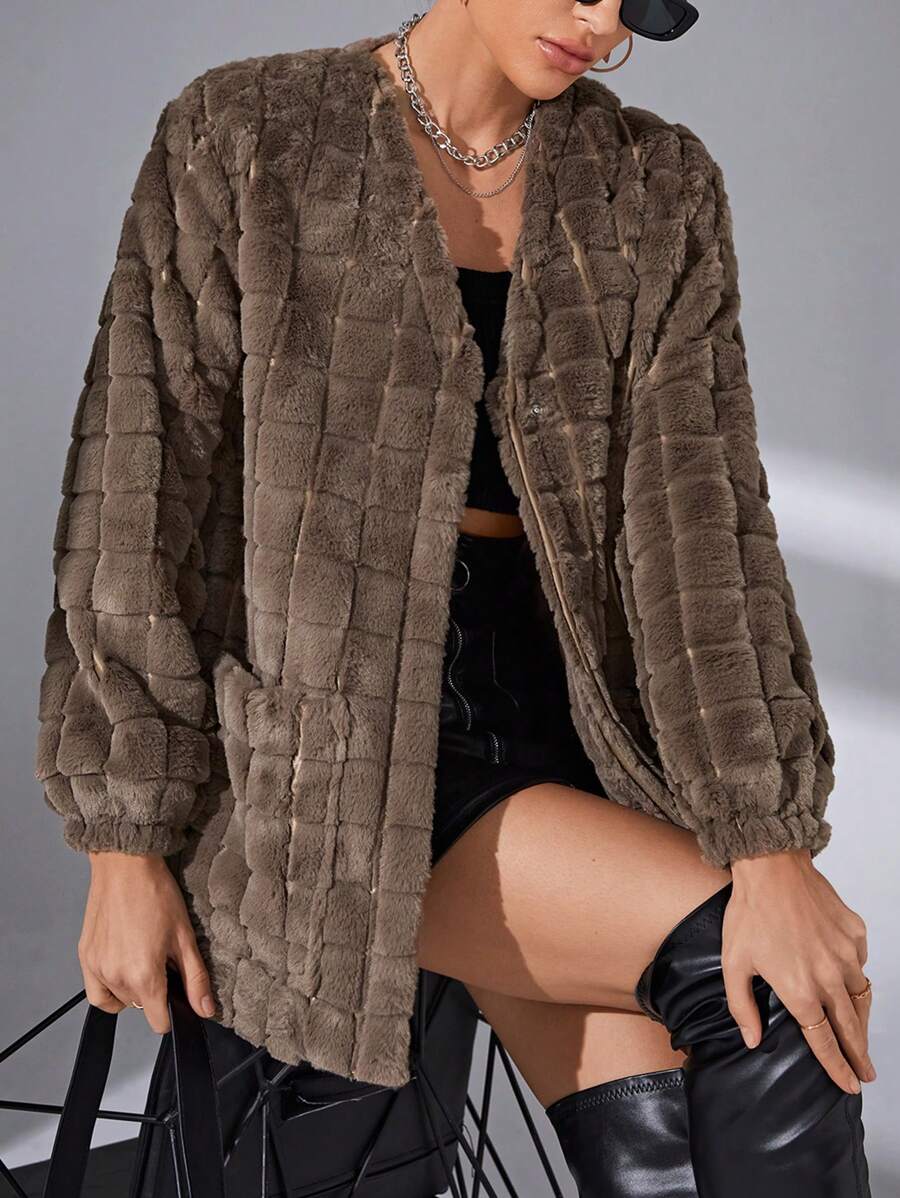 SHEIN Essnce Women's Plush Button-front Cardigan - Apricot - View 1