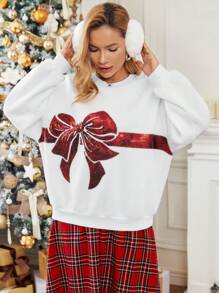 SHEIN Essnce Kim sa Cây cung Thả vai Áo chui đầu - trắng - Xem 5