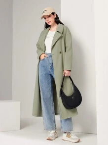 Mulvari 西裝領雙排釦腰帶花呢外套 - 綠色 - 查看 3