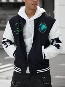 Manfinity LEGND Loose Fit Men's Slogan Graphic Two Tone Varsity Jacket Without Hood - Multicolor - View 4