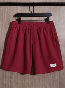 Manfinity VCAY Bộ 2 món áo nỉ trơn màu và quần short thường ngày cho nam, mùa thu - Màu Đỏ Sâu - Xem 4