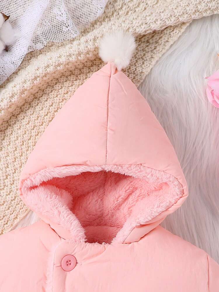 Baby Girl SOLID BUTTON FRONT HOODED Padded Coat