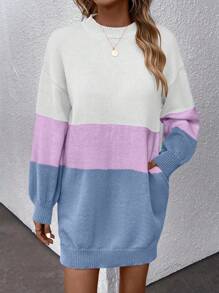 SHEIN LUNE Color Block Drop Shoulder Sweater Dress - Multicolor - View 1