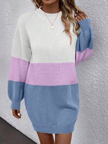 SHEIN LUNE Color Block Drop Shoulder Sweater Dress - Multicolor - View 3