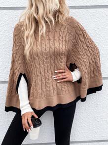 SHEIN LUNE Viền tương phản áo tay cánh Xoắn Dan Áo choàng Mưa - Màu Khaki - Xem 3