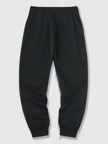 ROMWE MEN Prep 男士字母印花束口褲 - 黑色 - 查看 2