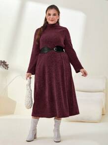 Mulvari Talla grande Vestido de cuello cisne de peluche sin cinturón - Morado - Ver 4