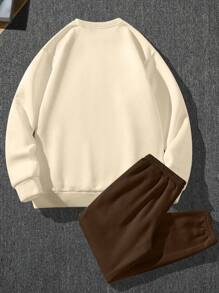 Manfinity Homme Men Letter Graphic Sweatshirt & Drawstring Waist Sweatpants - Multicolor - View 2