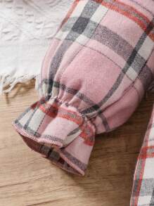 SHEIN 女小童格紋印花腰帶襯衫洋裝