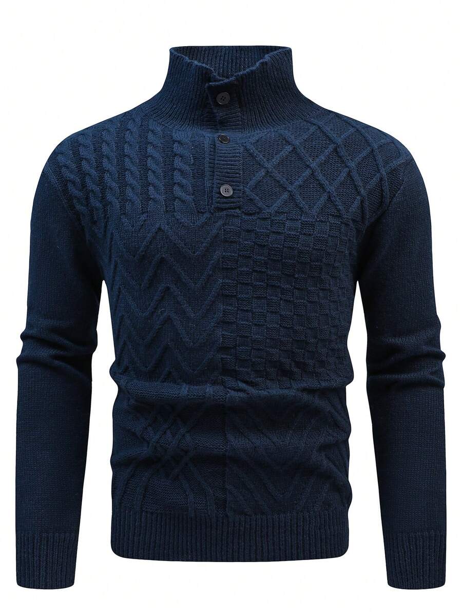 Manfinity Homme Hombres Jersey tejido de cable botón cuarto - azul real - Ver 1