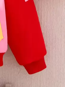SHEIN معطف مبطن بياقة البيسبول وتفصيل الرفرفة بلون واحد للفتاة قطعة واحدة - متعدد الألوان - مشاهدة 5
