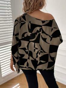 SHEIN Clasi Plus Size  Women's Summer Vacation Printed Simple Daily Shirt/Blouse With Face Print - Brown - View 2