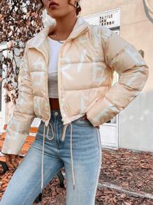 SHEIN Unity Abrigo con estampado de letra bajo con cordón con cremallera - Albaricoque - Ver 3