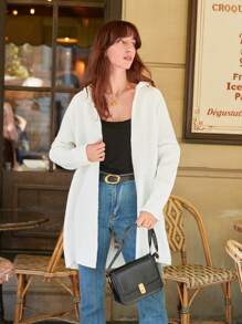 SHEIN Frenchy Mẫu chữ Thả vai áo có mũ Áo len Mở - trắng - Xem 5