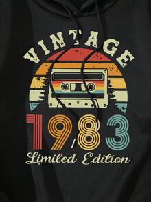 SHEIN EZwear Băng âm thanh Và Đồ họa Chữ cái Dây rút Lót nhiệt Hoodie - màu đen - Xem 6