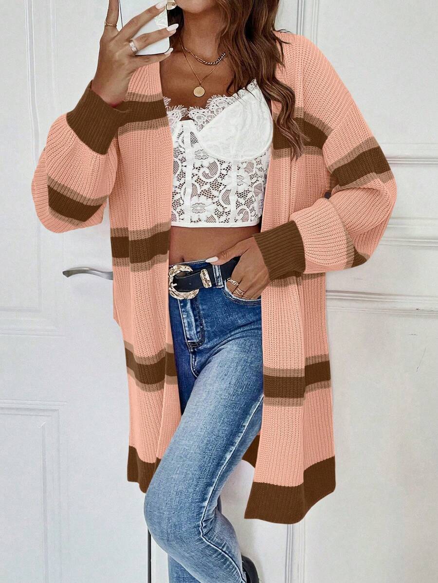 SHEIN Essnce Color Block Drop Shoulder Cardigan - Multicolor - View 1