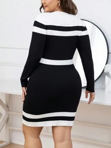 SHEIN Clasi Vestido De Lana De Gran Tamaño - Blanco y Negro - Ver 2
