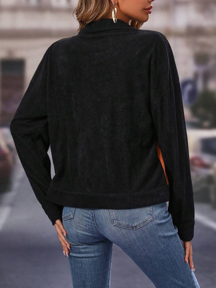 Two Tone Drop Shoulder Pocket Patched Corduroy Jacket