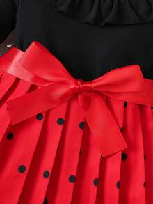 Đứa bé gái In vết tròn Polka Viền Ruffle Viền xếp Váy có thắt lưng - Nhiều màu - Xem 5