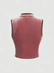 SHEIN MOD Frog Button Contrast Binding Tank Top - Pink - View 2