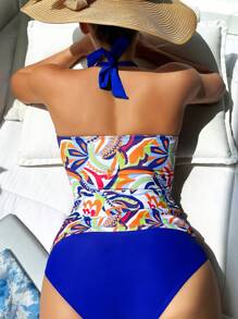 Allover Print Halter Tankini - Multicolor - View 2