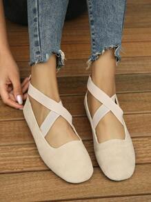 Zapatos planos cómodos de mujer con correas cruzadas en beige - Beis - Ver 3