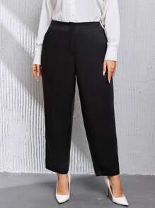 SHEIN Clasi Plus Solid Slant Pocket Pants - Black - View 6