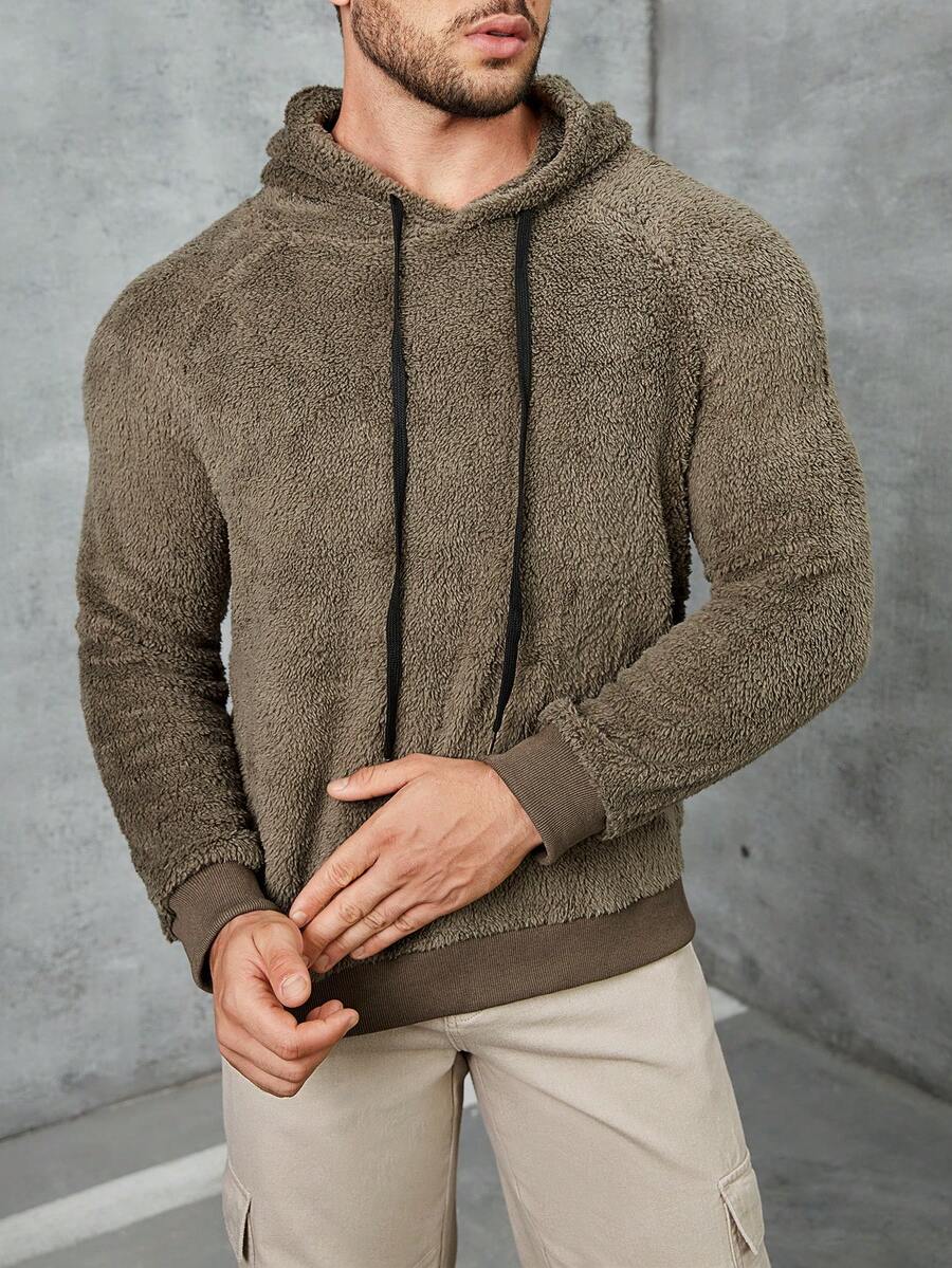 Manfinity Homme 男式鬆身法蘭絨連帽衫,插肩袖設計,束口帶 - 綠色 - 查看 1