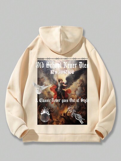 Street Life Felpa Termica Con Cappuccio, Tasca A Marsupio, Disegni Lettere E Numeri Per Uomo